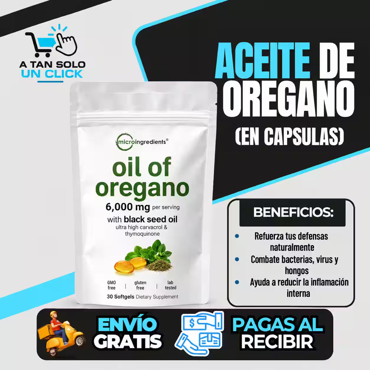 Aceite de Orégano + Semilla Negra | 30 Capsulas Blandas